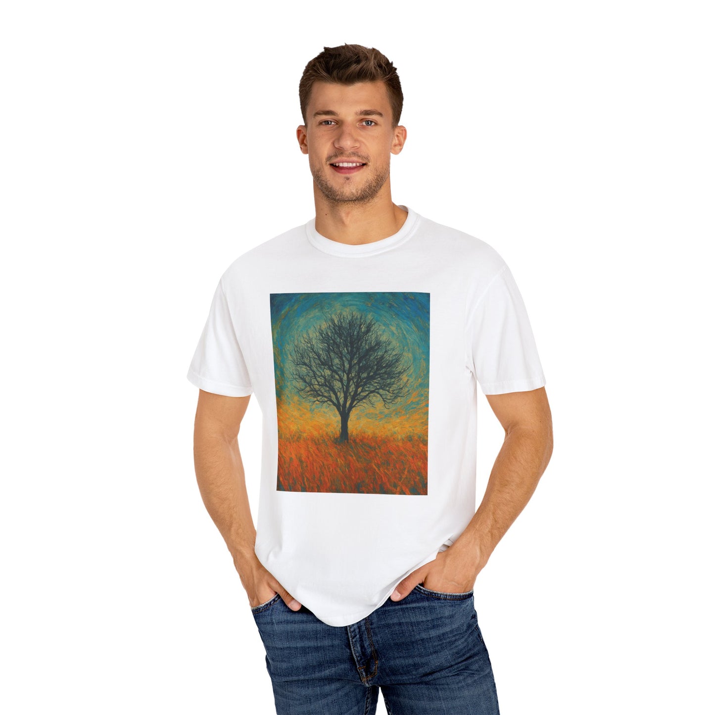 Nature-Themed Unisex Garment-Dyed T-Shirt - Tree Design, Bohemian Tee, Nature Lover Gift, Eco-Friendly Fashion, Casual Wear