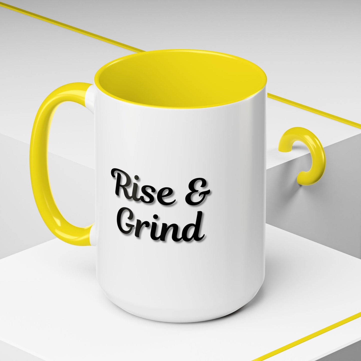 Rise & Grind Coffee Mug – Motivational Black Accent Mug for Daily Inspiration