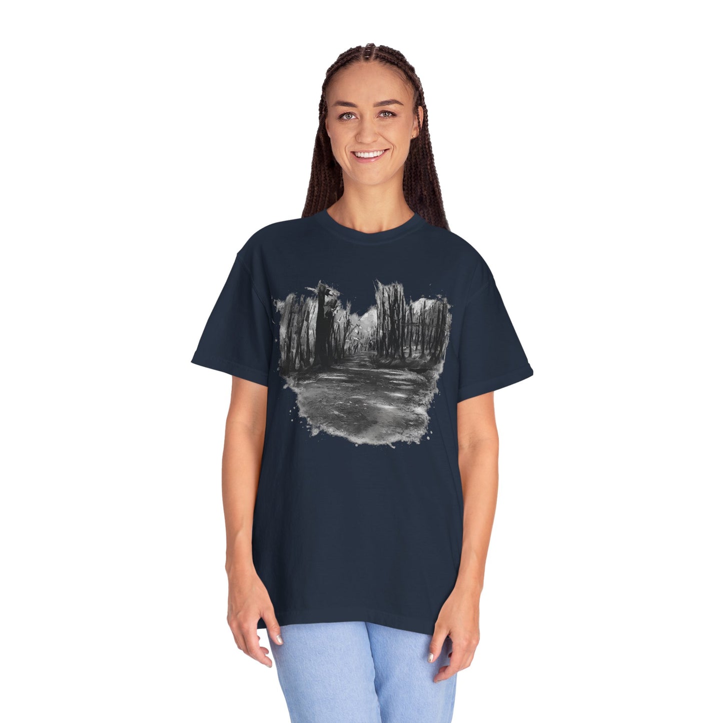 Artistic Forest Scene T-shirt | Nature Lover Gift, Outdoor Adventure Tee, Eco-Friendly Fashion, Vintage Inspired Clothing, Unisex Gift