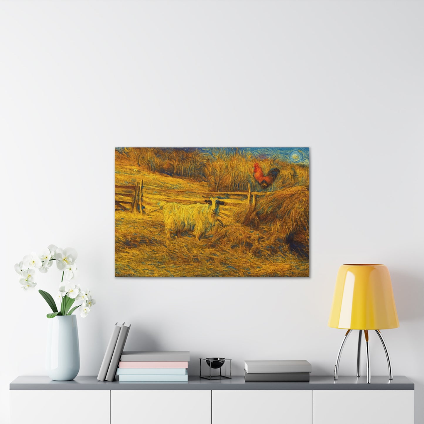 Farmhouse Canvas Wall Art - Rustic Animal Decor, Goat and Rooster Painting, Country Home, Farmhouse Style, Gift for Farmers