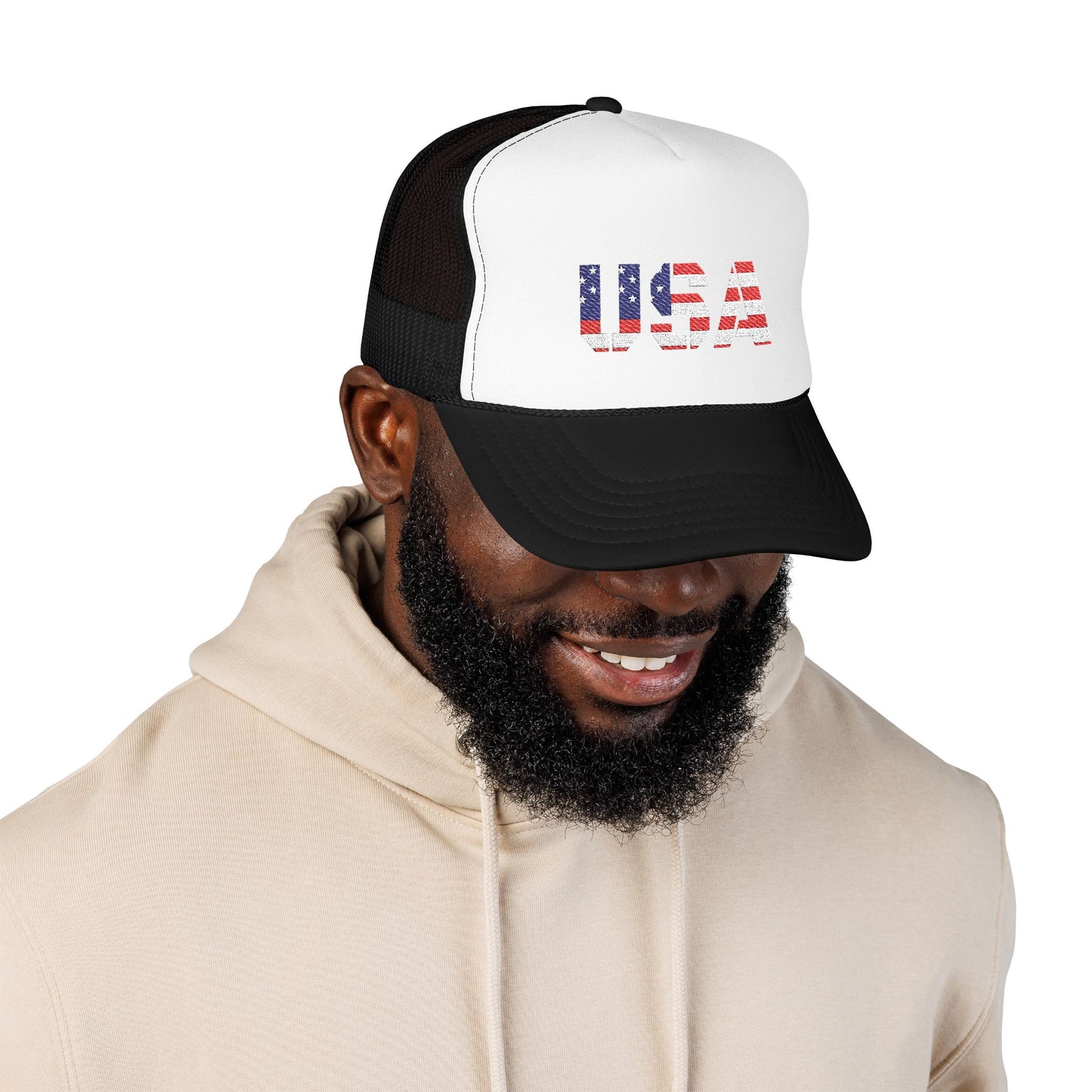 USA Flag Embroidered Foam Trucker Hat, Patriotic Cap, Red Mesh Hat, Summer Outdoor Gear, Festival Accessory, July 4th Gift