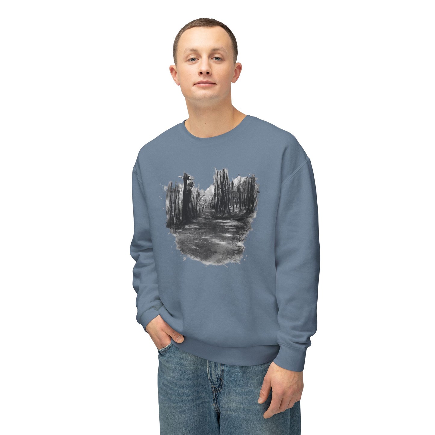 Scenic Minimalist Crewneck Sweatshirt - Cozy Art Tee for Nature Lovers, Gift for Her, Layering Essential, Perfect for Fall, Everyday Wear