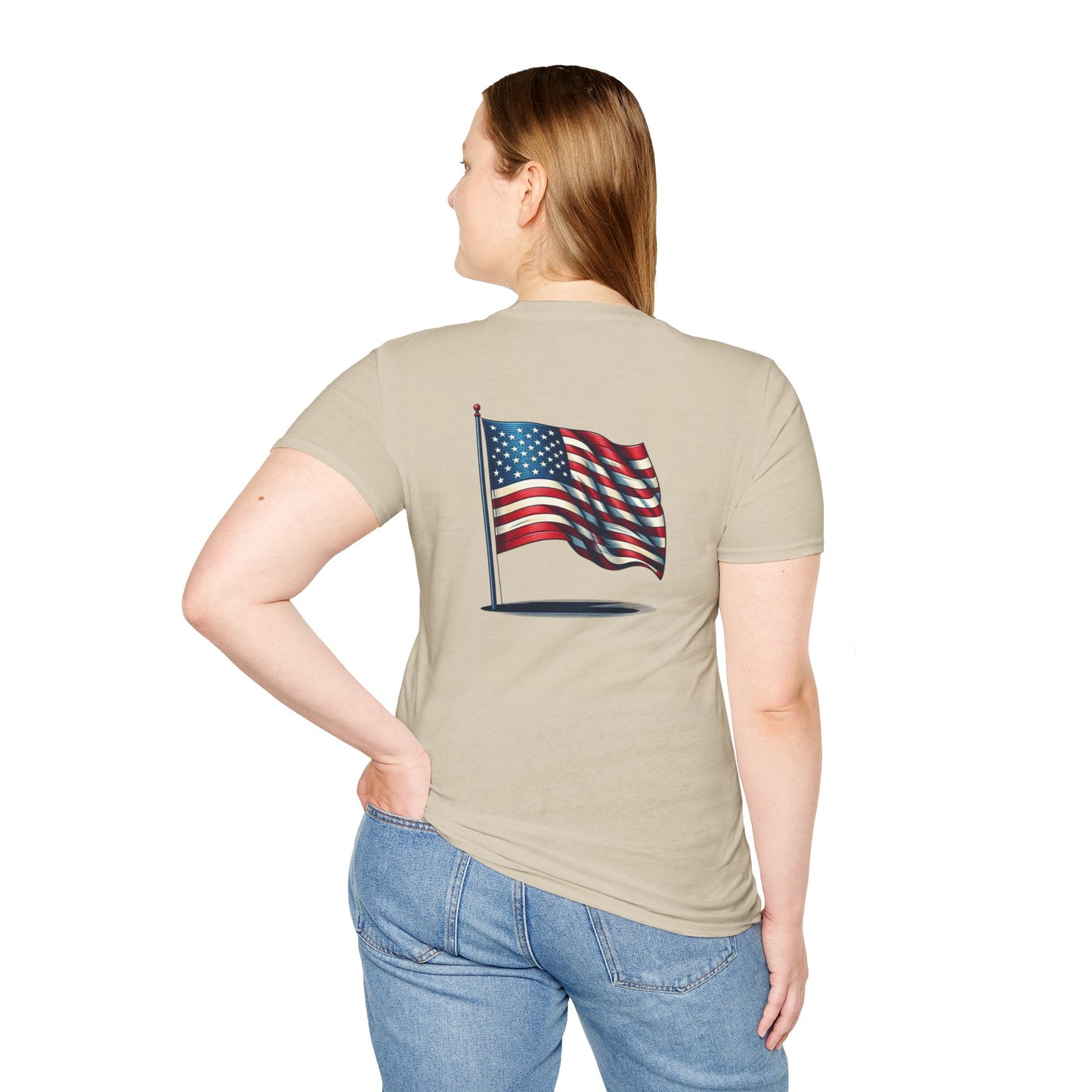 Patriotic Unisex Softstyle T-Shirt, American Flag Tee, USA Pride Shirt, Perfect for Independence Day, Casual Wear
