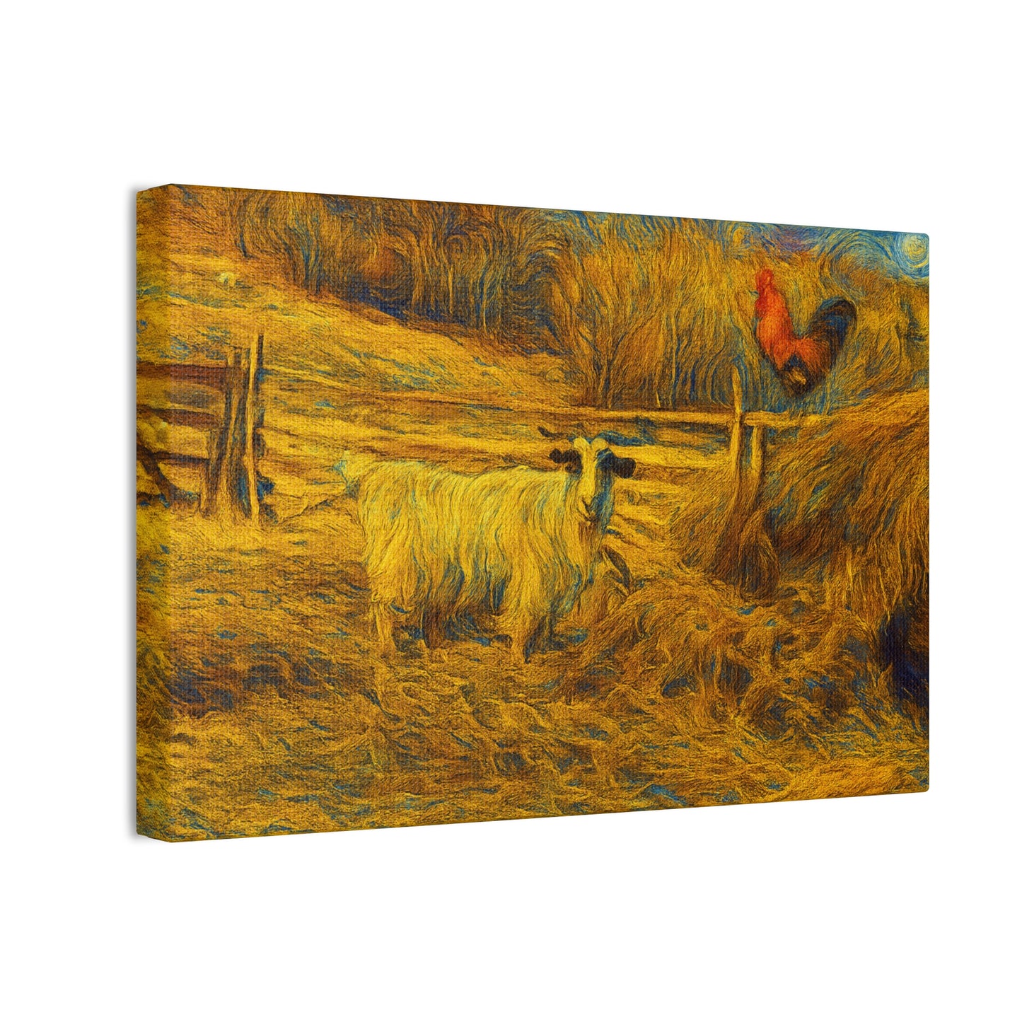 Farmhouse Canvas Wall Art - Rustic Animal Decor, Goat and Rooster Painting, Country Home, Farmhouse Style, Gift for Farmers
