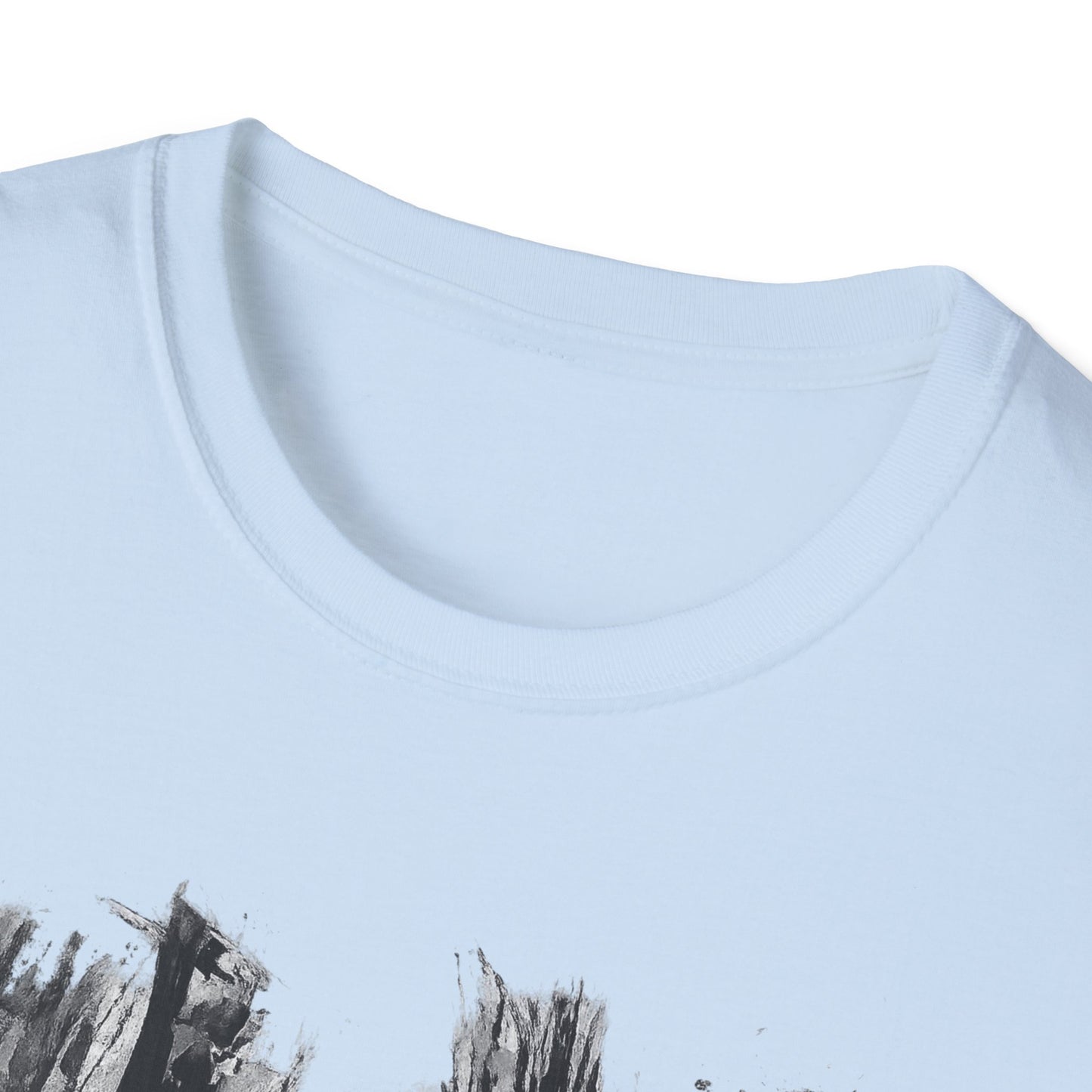 Unisex Softstyle T-Shirt with Abstract Landscape Art, Casual Wear, Gift for Art Lovers, Everyday Fashion, Nature Inspired Tee