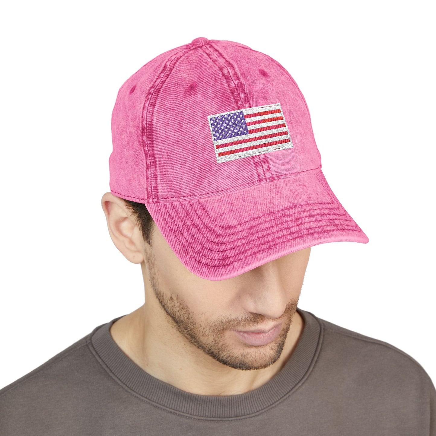Embroidered Vintage Cap with USA Flag Design