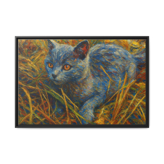 Framed Cat Art Print, Colorful Cat Canvas Wall Decor, Animal Lover Gift, Home Decoration, Cat Enthusiast Art