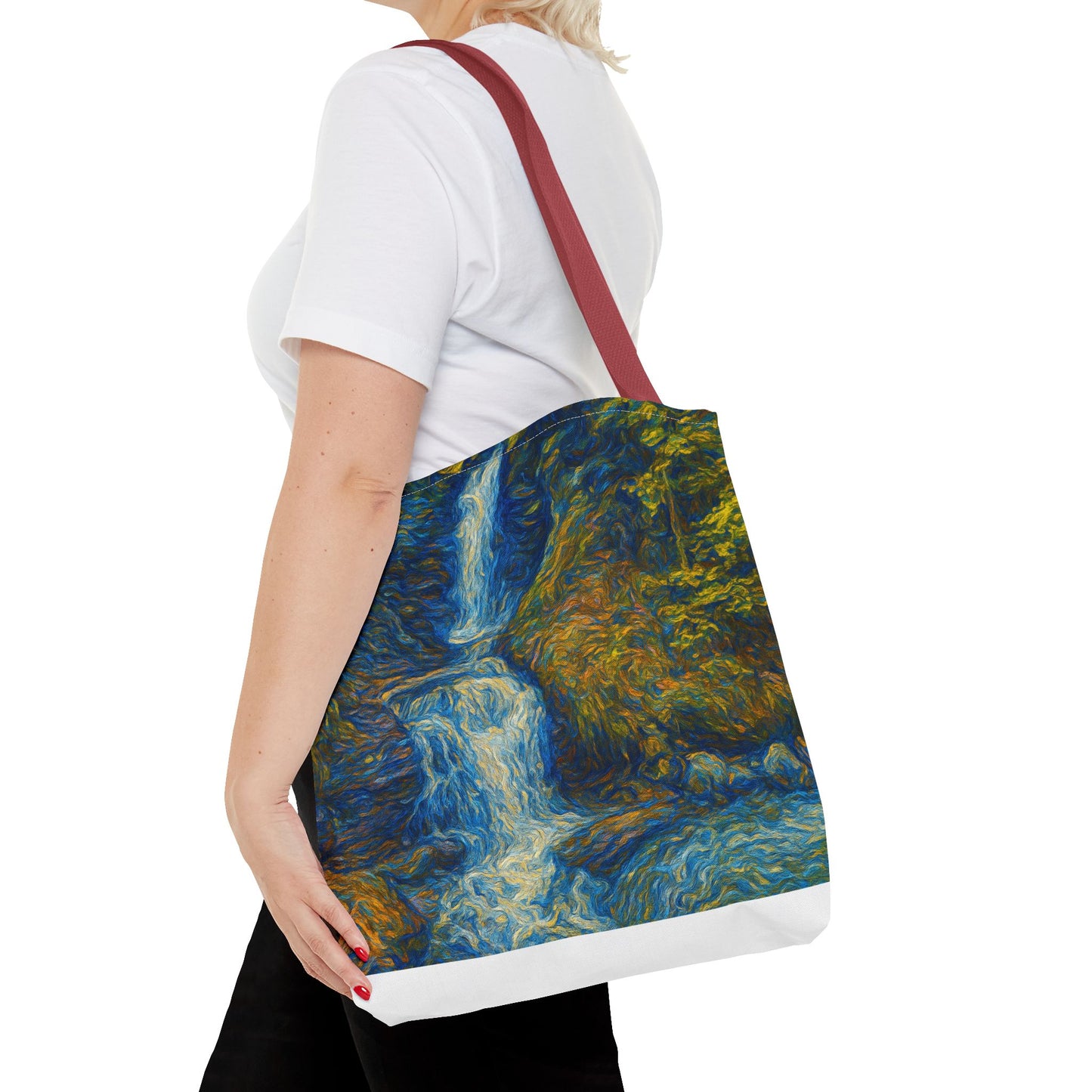 Nature-Inspired Tote Bag, Artistic Eco-Friendly Shopper, Waterfall Design, Reusable Market Bag, Gift for Nature Lovers