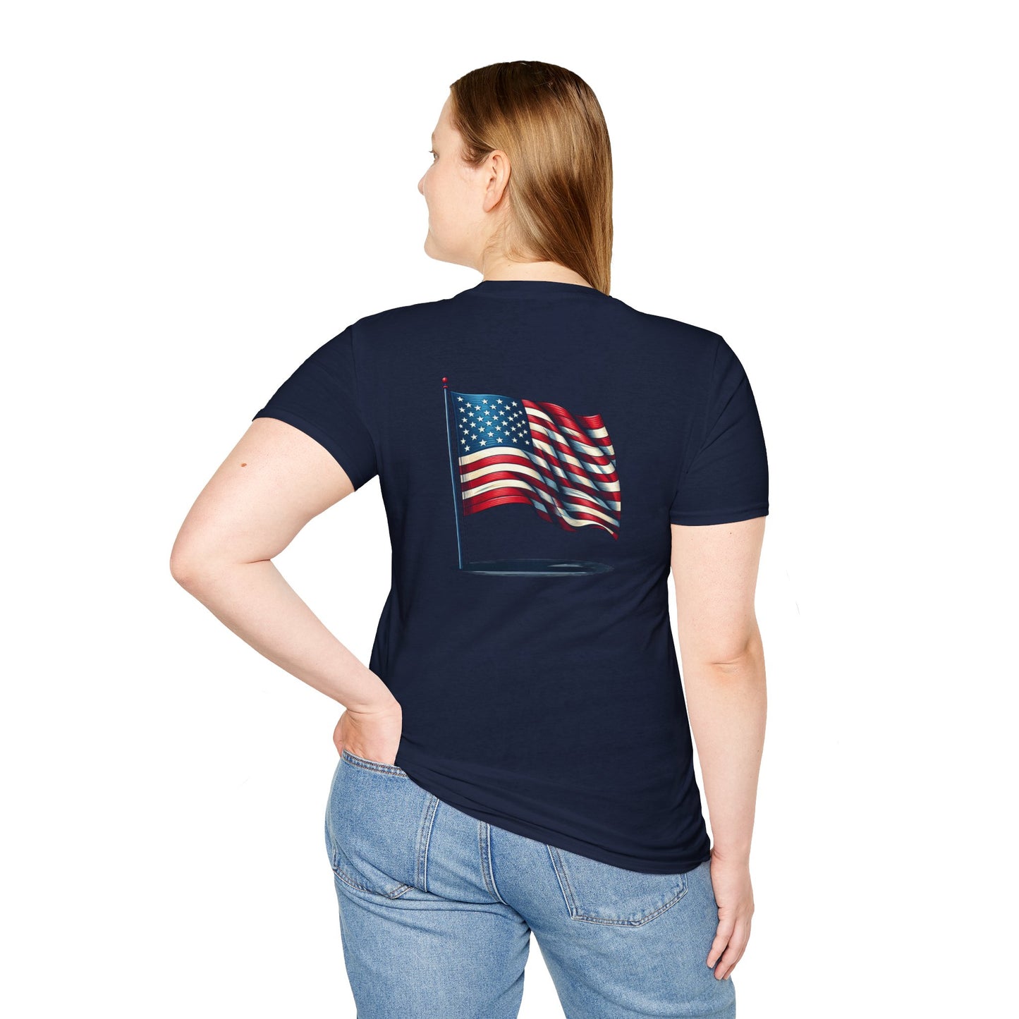 Patriotic Unisex Softstyle T-Shirt, American Flag Tee, USA Pride Shirt, Perfect for Independence Day, Casual Wear