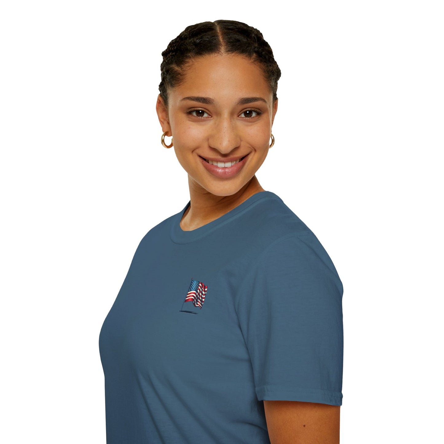Patriotic Unisex Softstyle T-Shirt, American Flag Tee, USA Pride Shirt, Perfect for Independence Day, Casual Wear