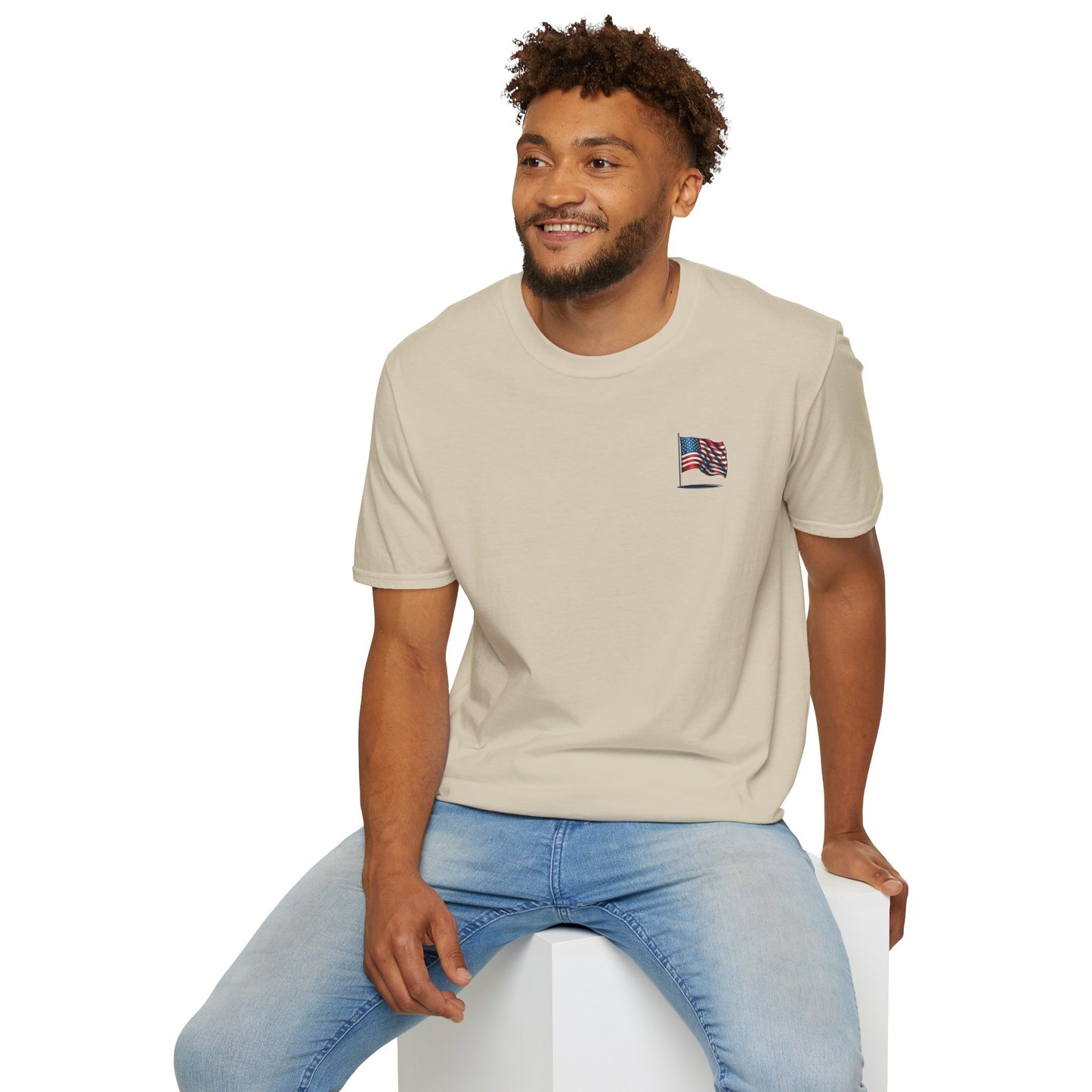 Patriotic Unisex Softstyle T-Shirt, American Flag Tee, USA Pride Shirt, Perfect for Independence Day, Casual Wear