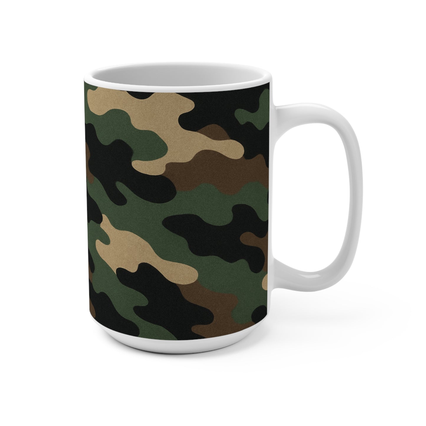 Camouflage Coffee Mug 15oz - Cute Military Style Drinkware for Outdoors Enthusiasts, Veterans, Camping Trips - Perfect Gift, Army Camo Cup,