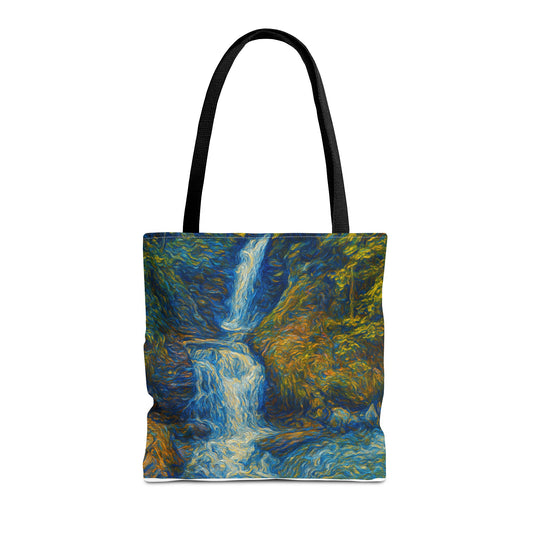 Nature-Inspired Tote Bag, Artistic Eco-Friendly Shopper, Waterfall Design, Reusable Market Bag, Gift for Nature Lovers