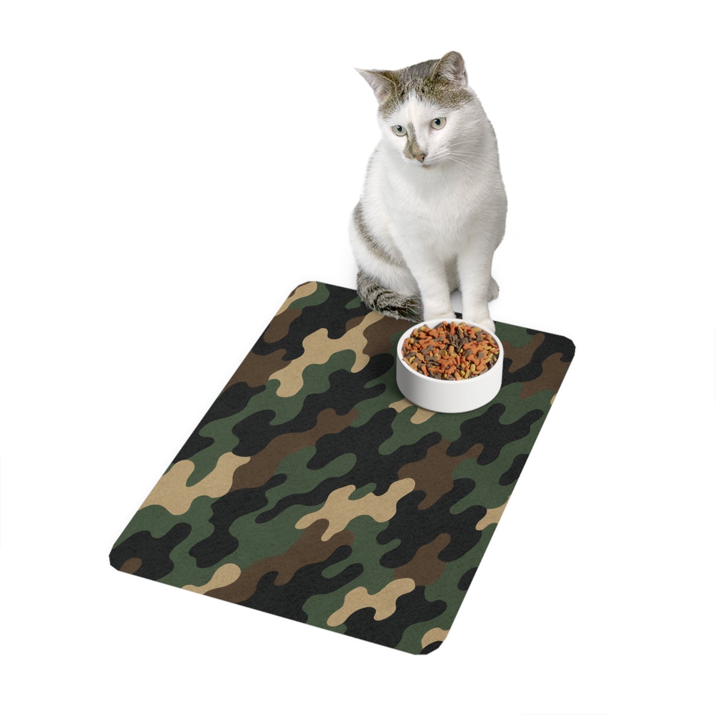 Camo & Black Pet Food Mat - Stylish Dog Dish Mat, Non-Slip Feeding Mat, Easy Clean Cat Food Mat, Pet Supplies, Home Decor