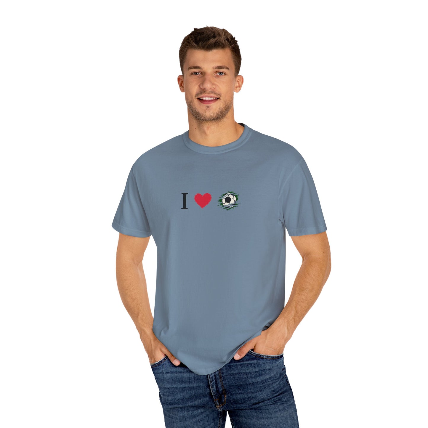 I Love Football (Soccer) Unisex Garment-Dyed T-shirt, Casual Tee, Everyday Wear, Gift for Him/Her, Stylish Apparel