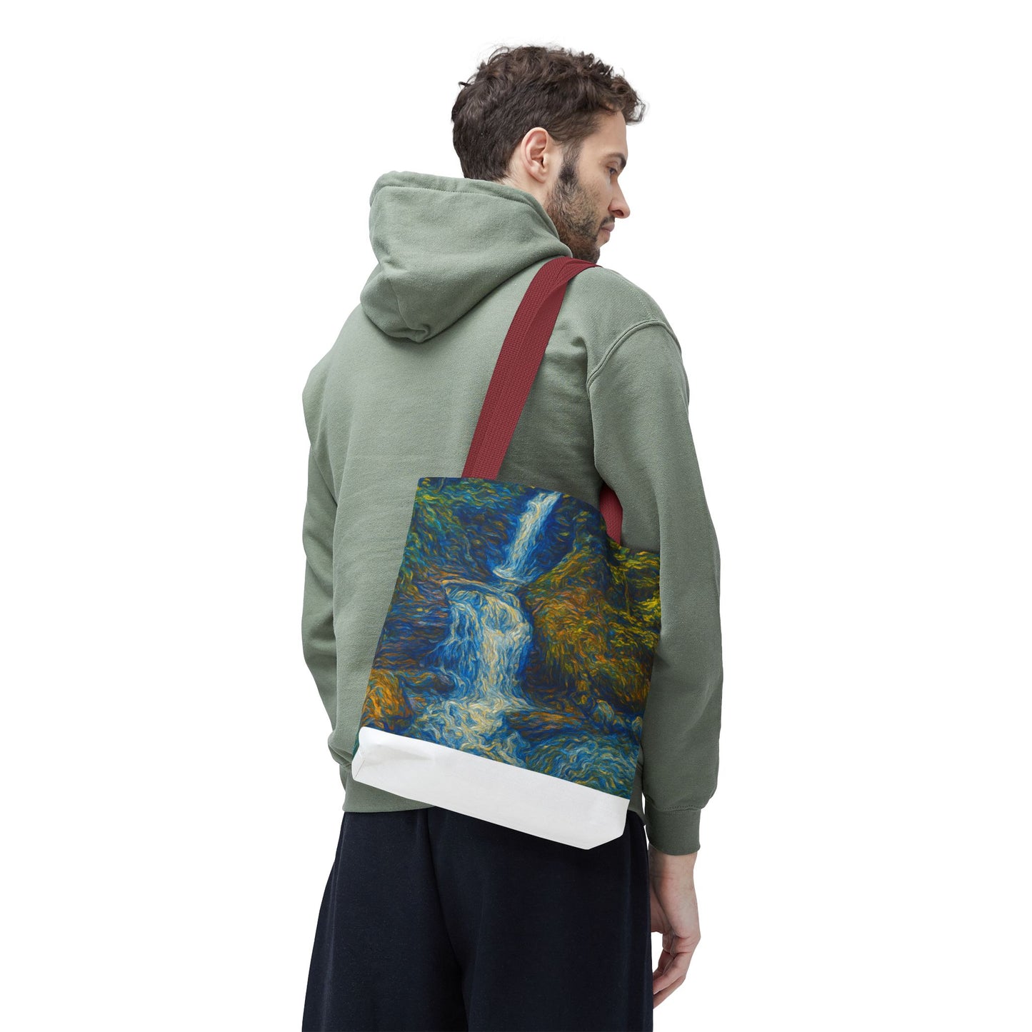 Nature-Inspired Tote Bag, Artistic Eco-Friendly Shopper, Waterfall Design, Reusable Market Bag, Gift for Nature Lovers