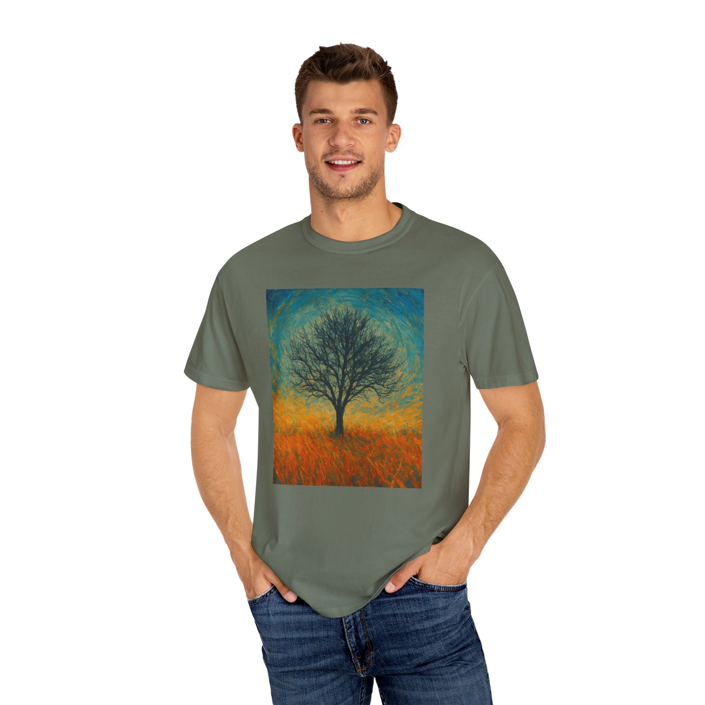 Nature-Themed Unisex Garment-Dyed T-Shirt - Tree Design, Bohemian Tee, Nature Lover Gift, Eco-Friendly Fashion, Casual Wear
