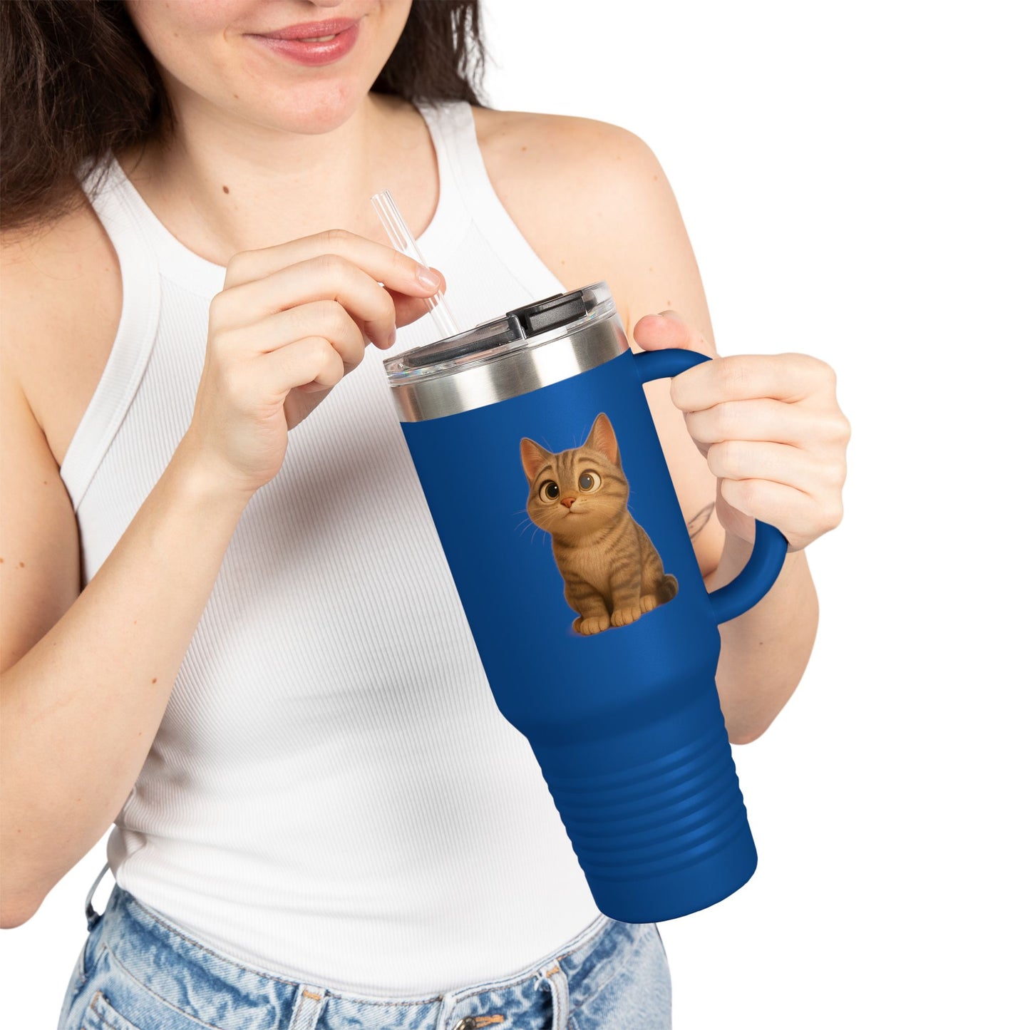 Cute Cat Insulated Travel Mug, Perfect for Pet Lovers, 40oz Coffee Cup, Travel Tumbler, Gift for Cat Lovers, Customizable Mug