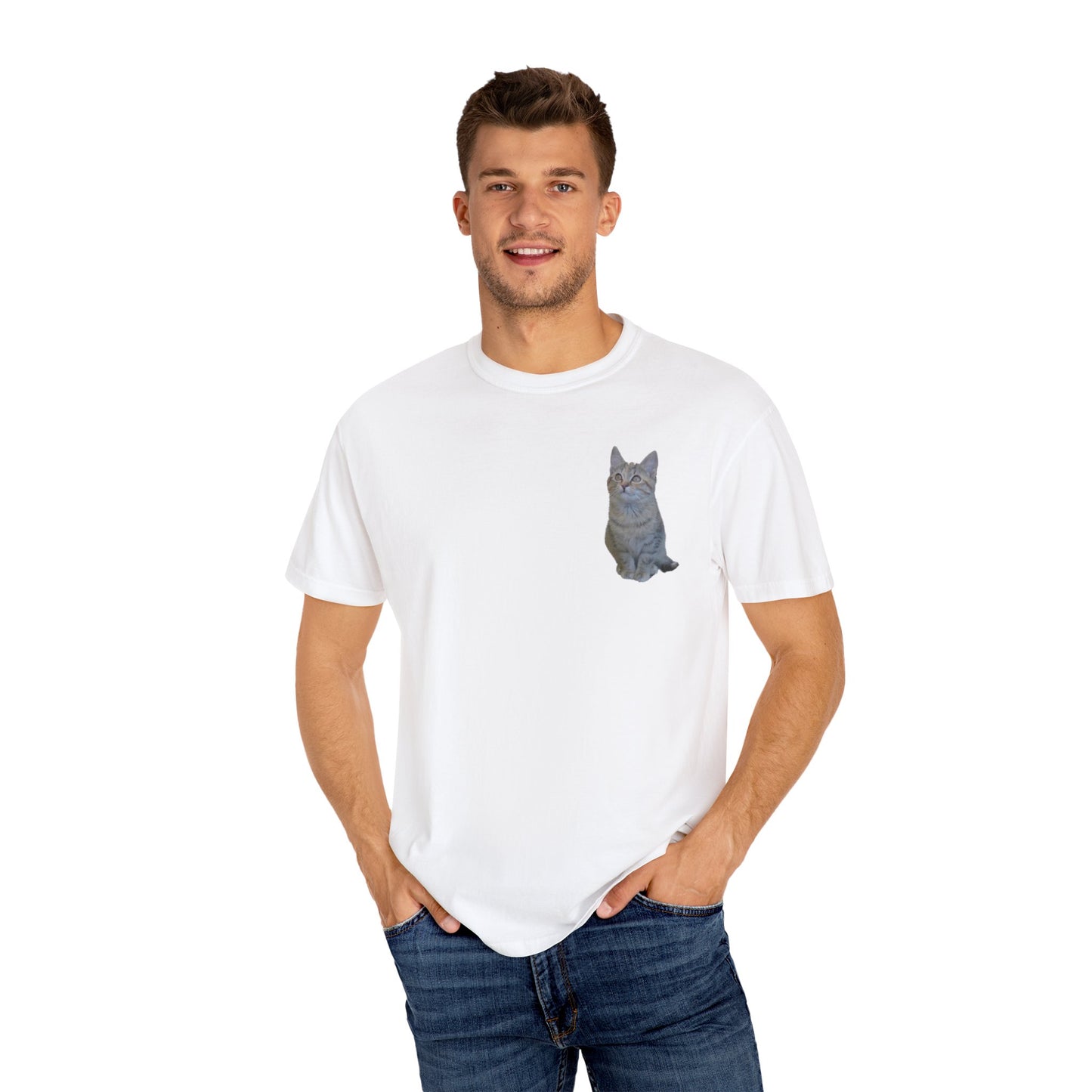 Whimsical Cat Pocket T-Shirt for Cat Lovers