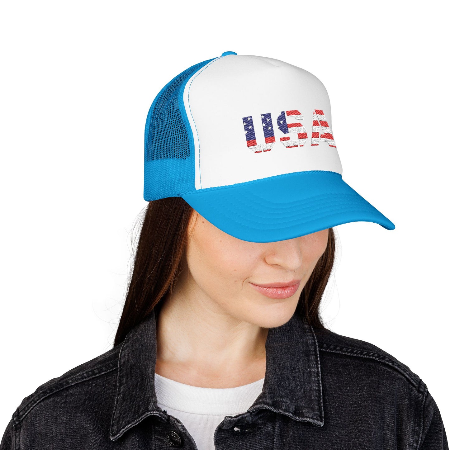 USA Flag Embroidered Foam Trucker Hat, Patriotic Cap, Red Mesh Hat, Summer Outdoor Gear, Festival Accessory, July 4th Gift