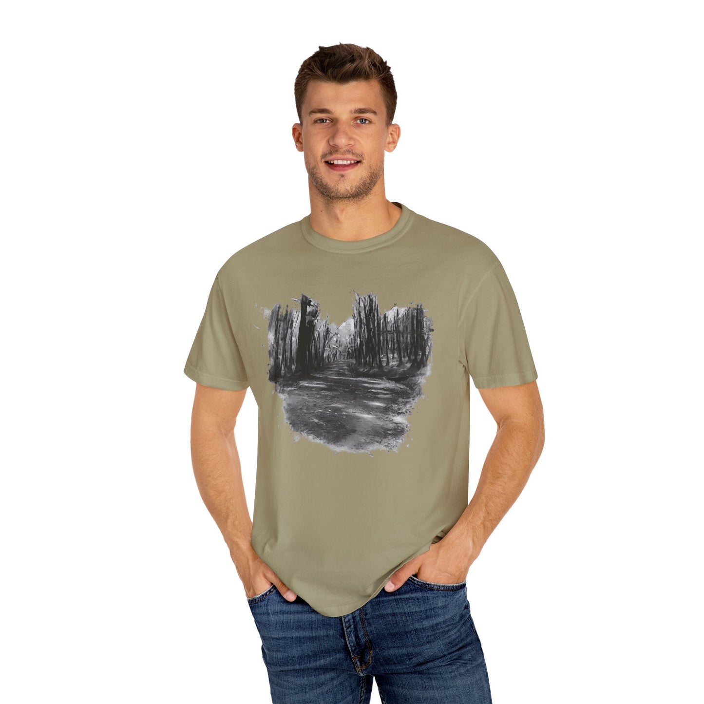 Artistic Forest Scene T-shirt | Nature Lover Gift, Outdoor Adventure Tee, Eco-Friendly Fashion, Vintage Inspired Clothing, Unisex Gift