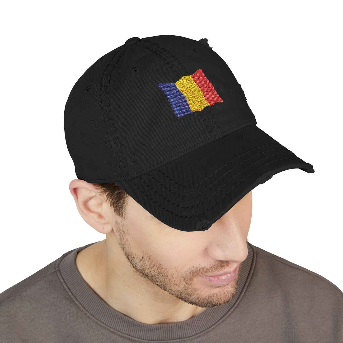 Embroidered Distressed Romanian Flag Dad Hat | Casual Cap for Everyday Style, Perfect Gift for Dad, Summer Outings, Festivals, Family Events