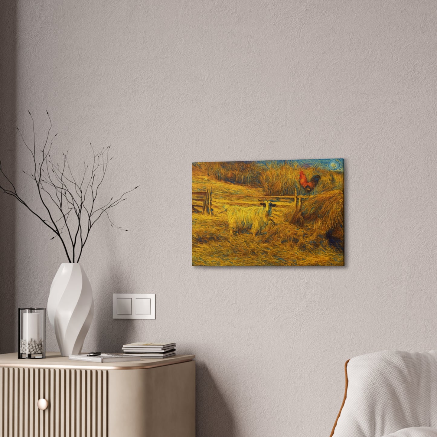 Farmhouse Canvas Wall Art - Rustic Animal Decor, Goat and Rooster Painting, Country Home, Farmhouse Style, Gift for Farmers
