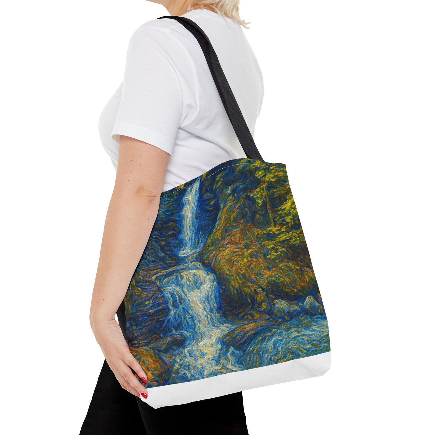 Nature-Inspired Tote Bag, Artistic Eco-Friendly Shopper, Waterfall Design, Reusable Market Bag, Gift for Nature Lovers
