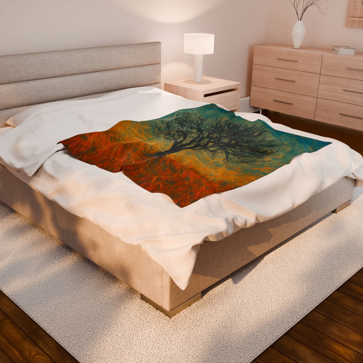 Cozy Velveteen Plush Blanket with Serene Tree Design | Comfortable Home Decor, Gift for Nature Lovers, Cozy Nights, Warmth&Style
