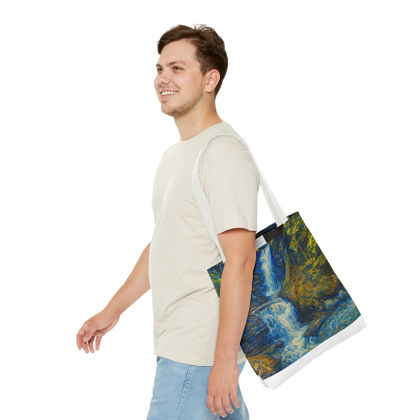 Nature-Inspired Tote Bag, Artistic Eco-Friendly Shopper, Waterfall Design, Reusable Market Bag, Gift for Nature Lovers