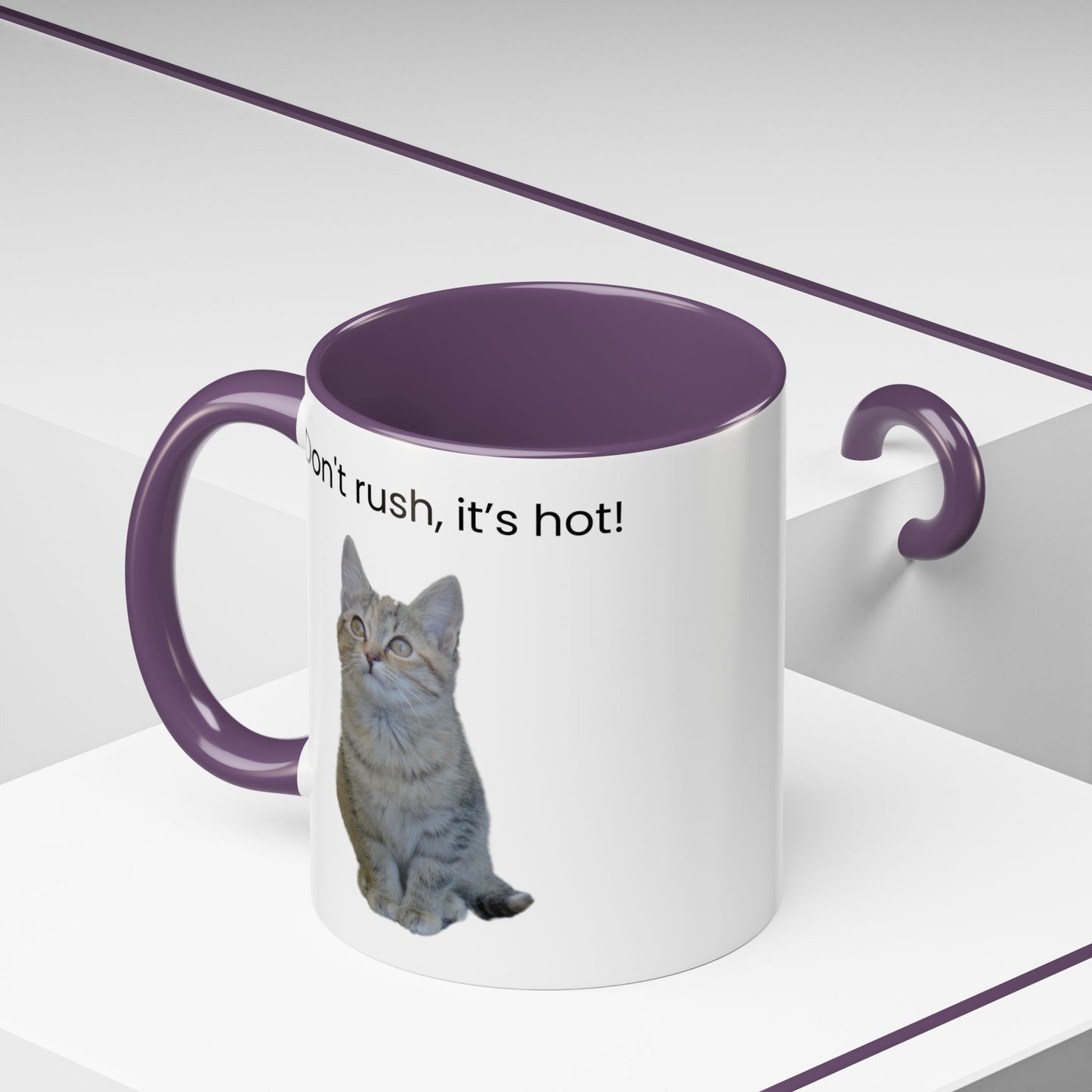 Cute Cat Coffee Mug - "Don't Rush, It's Hot!"