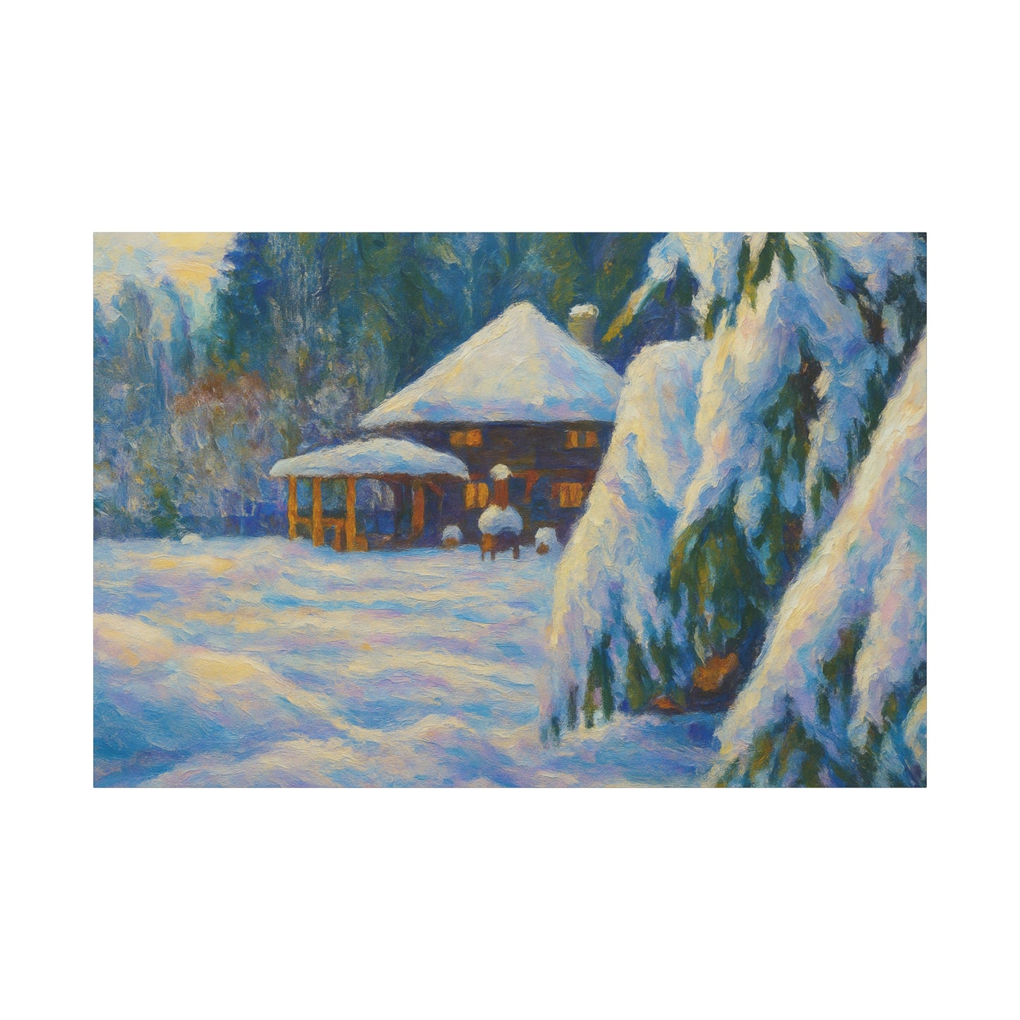 Winter Landscape Canvas Wall Art, Cozy Home Decor, Christmas Gift, Seasonal Artwork, Impressionist Style