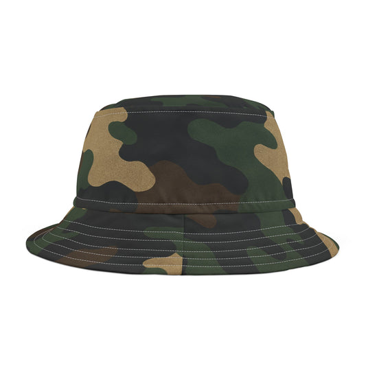 Camouflage Bucket Hat - Trendy AOP Headwear, Summer Fashion Accessory, Outdoor Adventure Cap, Unique Gift for Him/Her, Stylish Festival Hat