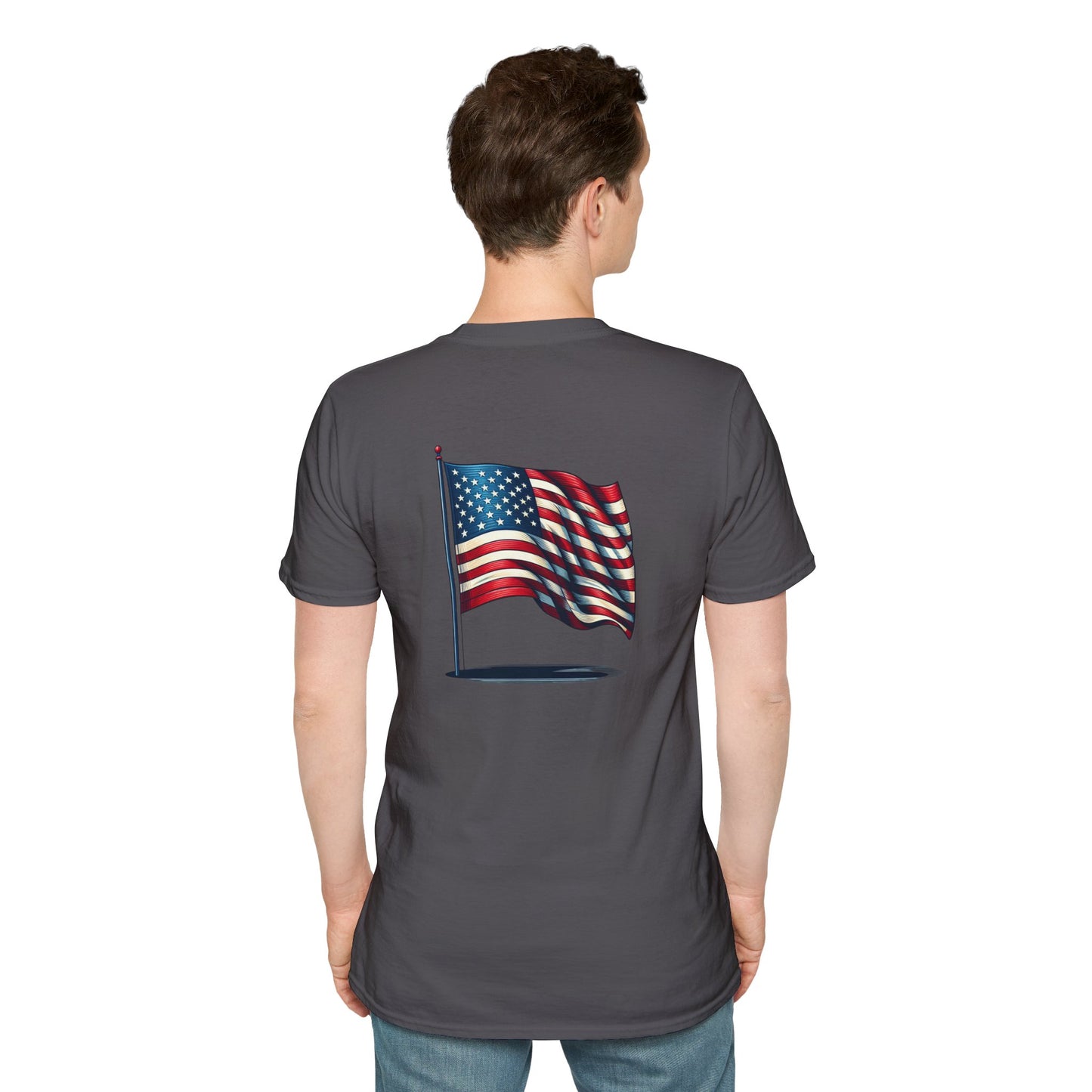 Patriotic Unisex Softstyle T-Shirt, American Flag Tee, USA Pride Shirt, Perfect for Independence Day, Casual Wear