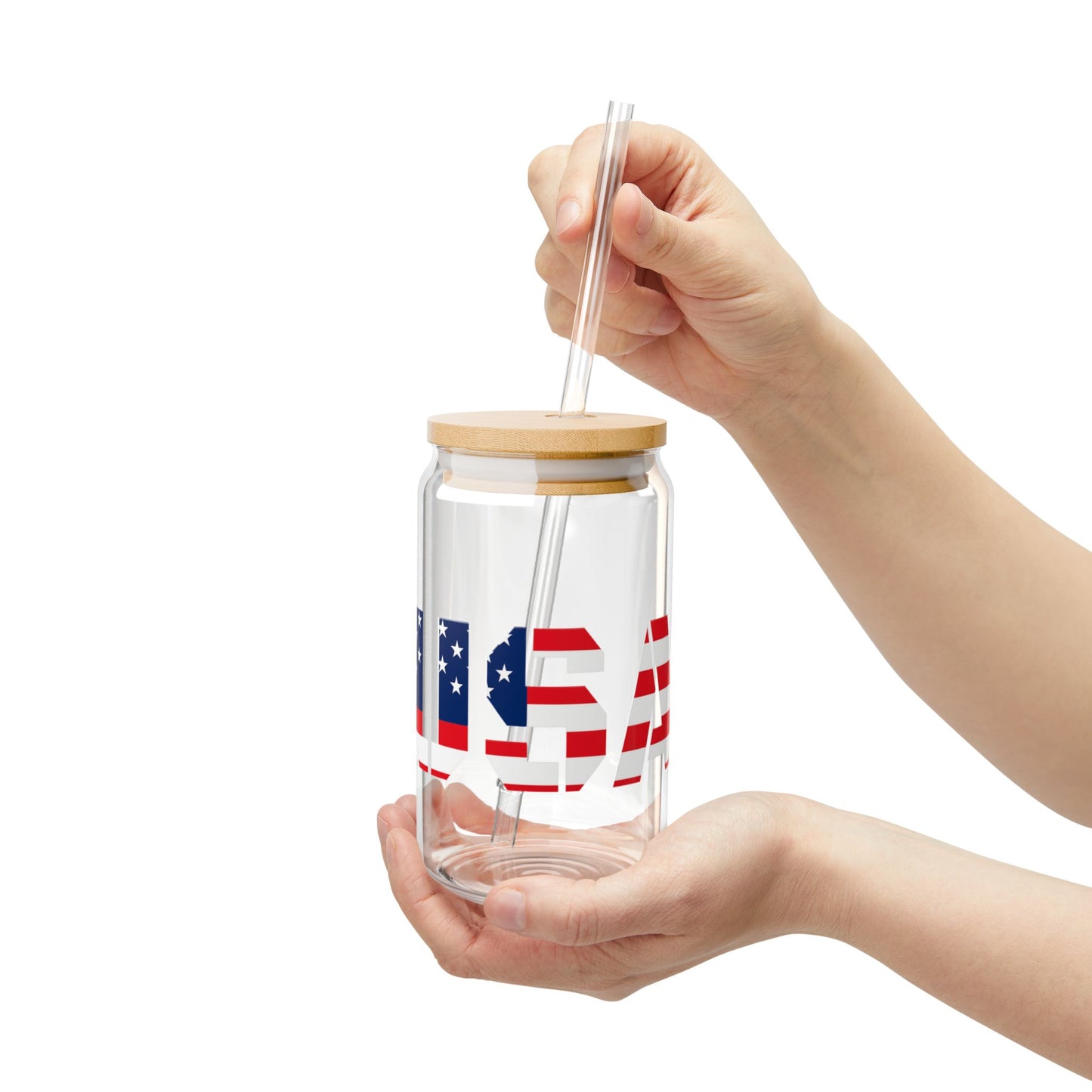 USA Flag Sipper Glass | 16oz Reusable Drinkware, Patriotic Glass, Summer Party Essential, 4th of July Celebration, Eco-Friendly Gift