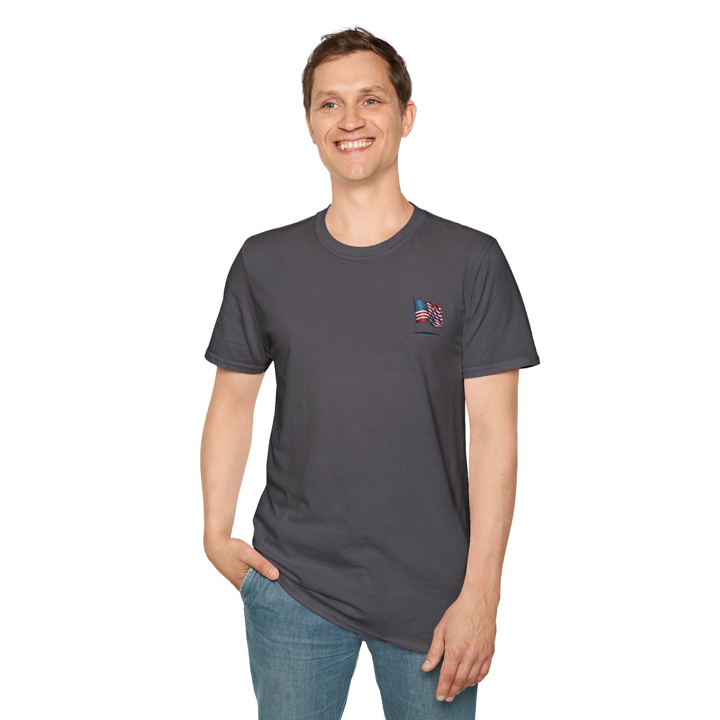 Patriotic Unisex Softstyle T-Shirt, American Flag Tee, USA Pride Shirt, Perfect for Independence Day, Casual Wear