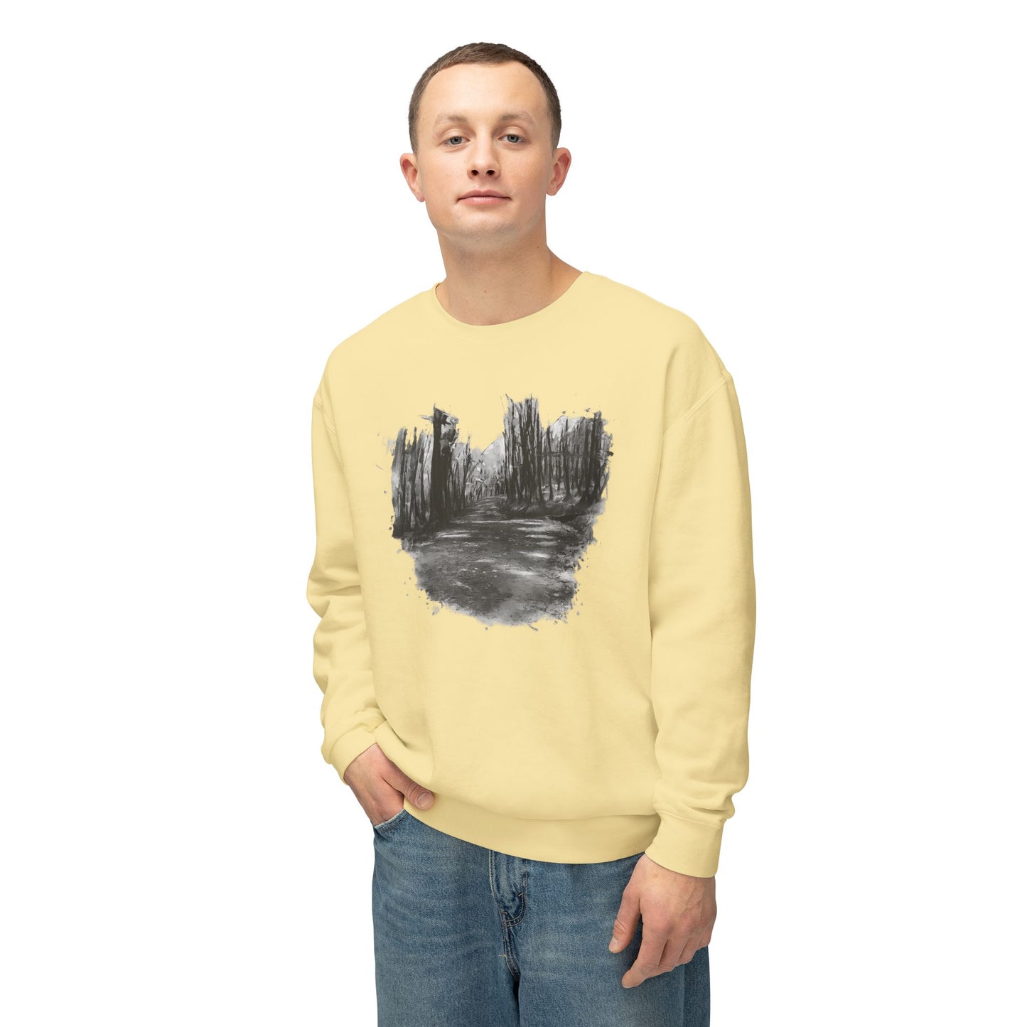Scenic Minimalist Crewneck Sweatshirt - Cozy Art Tee for Nature Lovers, Gift for Her, Layering Essential, Perfect for Fall, Everyday Wear