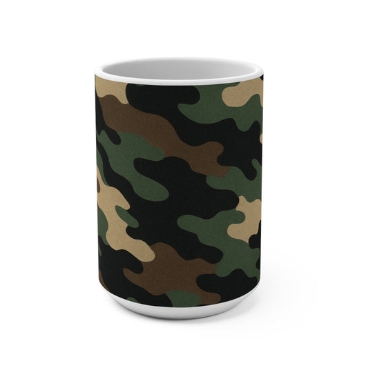 Camouflage Coffee Mug 15oz - Cute Military Style Drinkware for Outdoors Enthusiasts, Veterans, Camping Trips - Perfect Gift, Army Camo Cup,