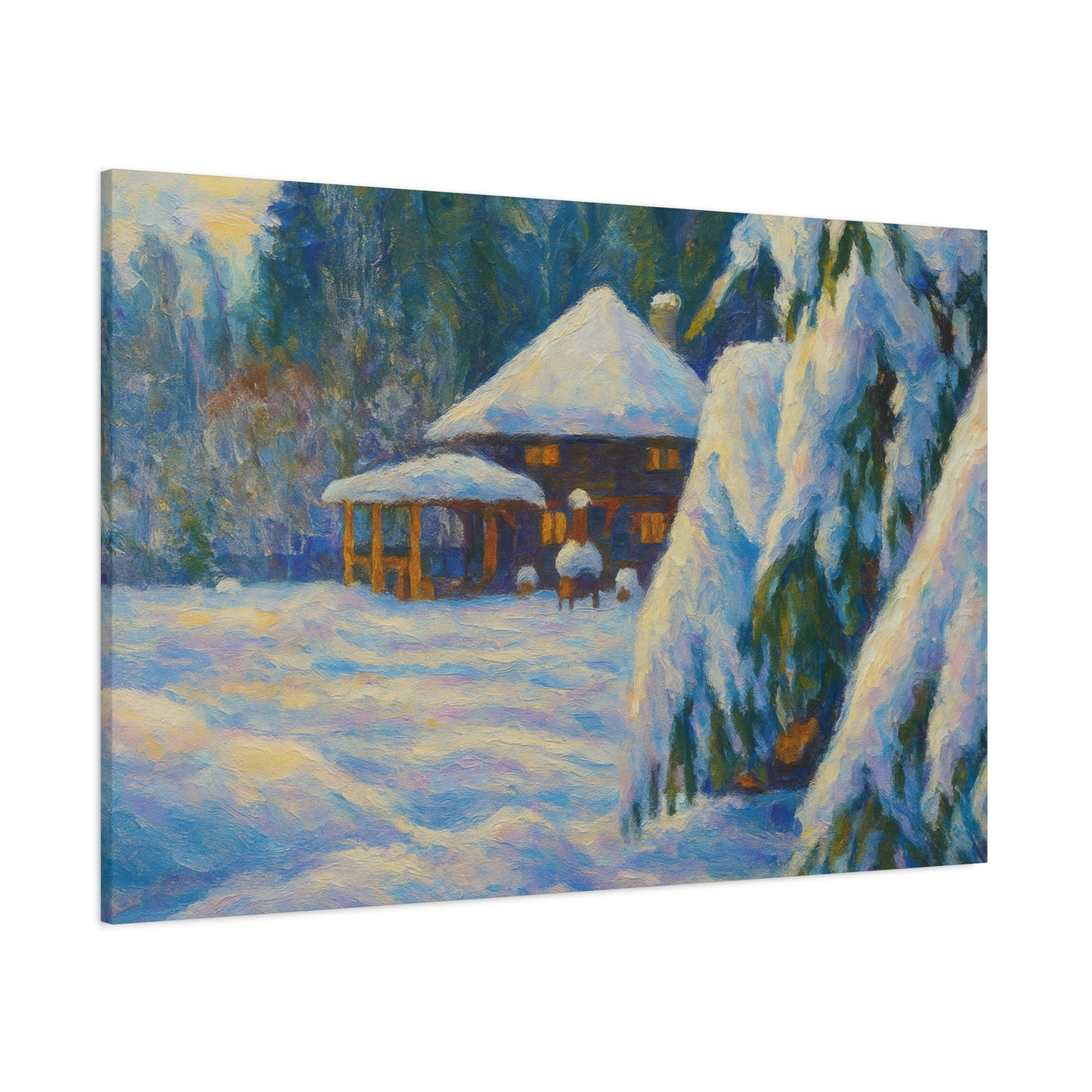 Winter Landscape Canvas Wall Art, Cozy Home Decor, Christmas Gift, Seasonal Artwork, Impressionist Style