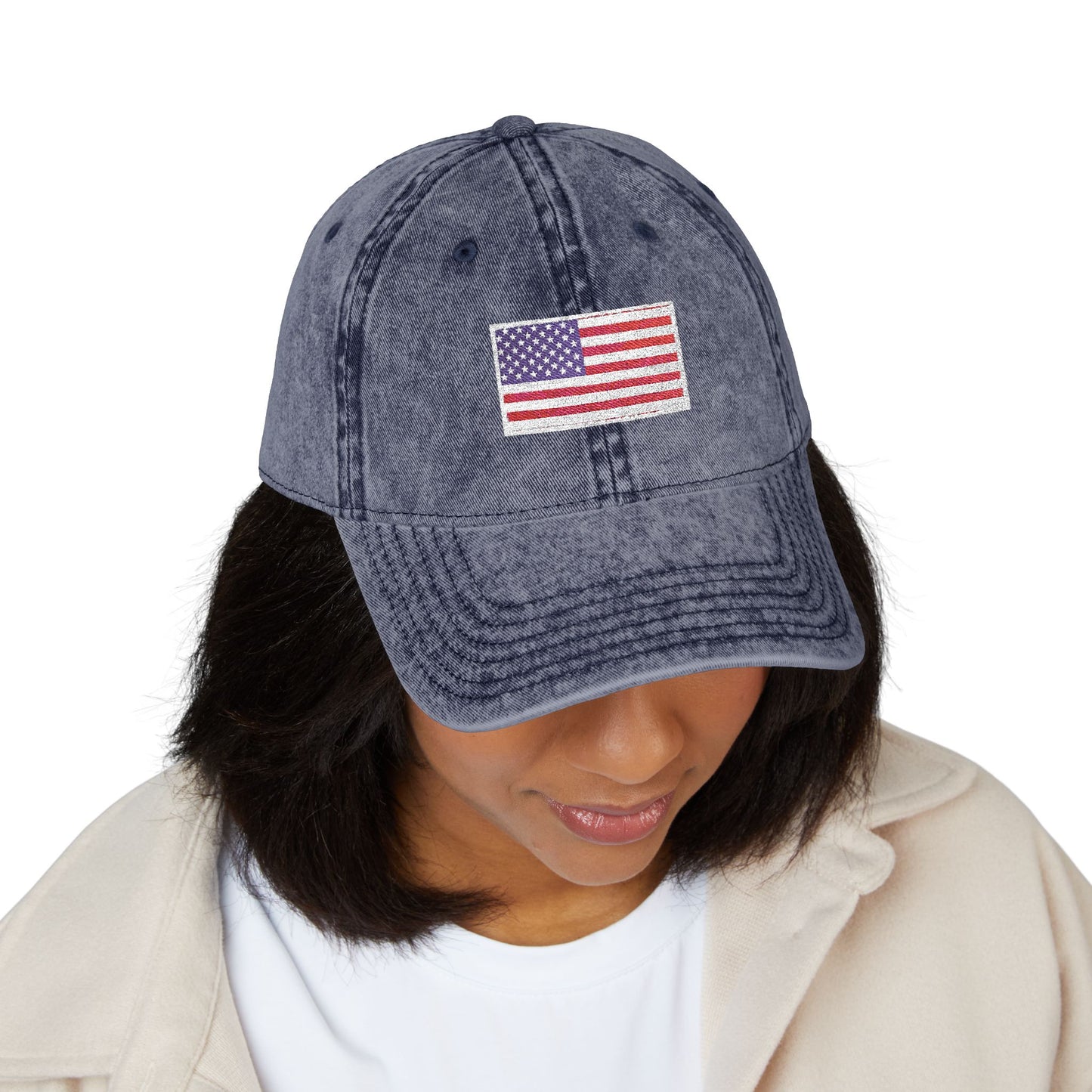 Embroidered Vintage Cap with USA Flag Design