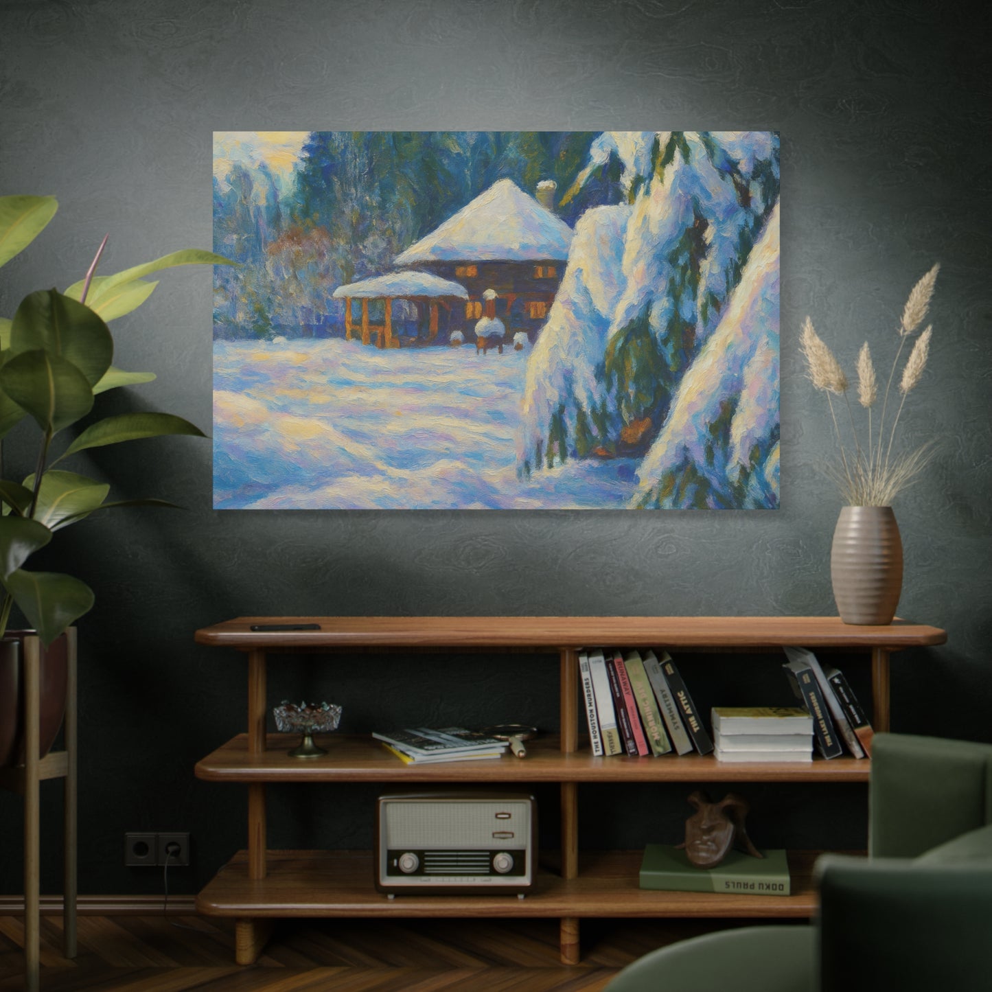 Winter Landscape Canvas Wall Art, Cozy Home Decor, Christmas Gift, Seasonal Artwork, Impressionist Style