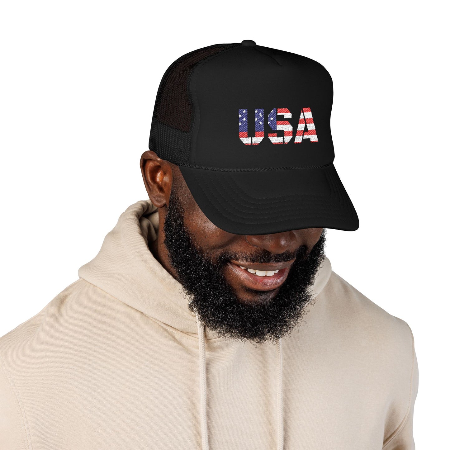 USA Flag Embroidered Foam Trucker Hat, Patriotic Cap, Red Mesh Hat, Summer Outdoor Gear, Festival Accessory, July 4th Gift