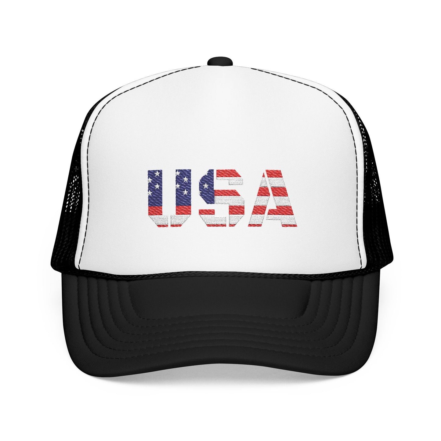 USA Flag Embroidered Foam Trucker Hat, Patriotic Cap, Red Mesh Hat, Summer Outdoor Gear, Festival Accessory, July 4th Gift