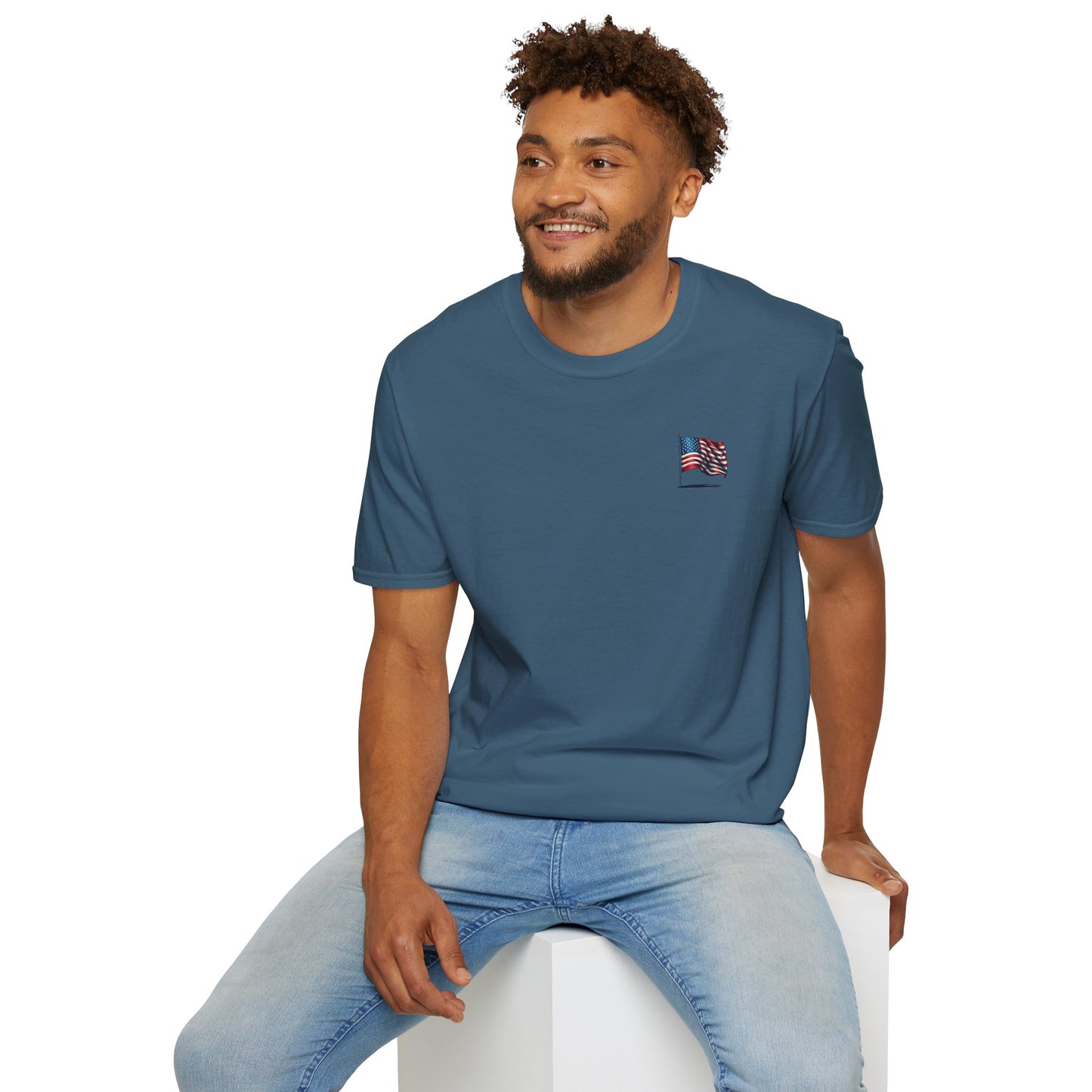 Patriotic Unisex Softstyle T-Shirt, American Flag Tee, USA Pride Shirt, Perfect for Independence Day, Casual Wear