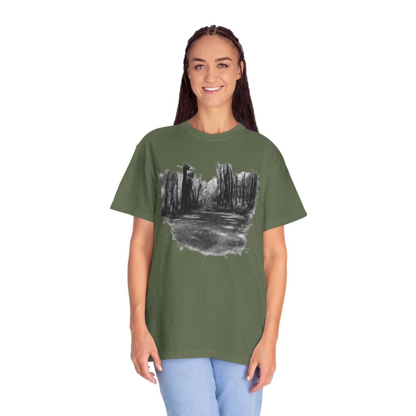 Artistic Forest Scene T-shirt | Nature Lover Gift, Outdoor Adventure Tee, Eco-Friendly Fashion, Vintage Inspired Clothing, Unisex Gift