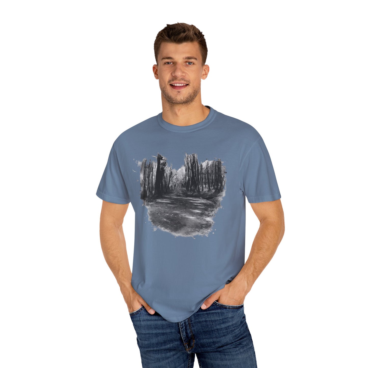 Artistic Forest Scene T-shirt | Nature Lover Gift, Outdoor Adventure Tee, Eco-Friendly Fashion, Vintage Inspired Clothing, Unisex Gift