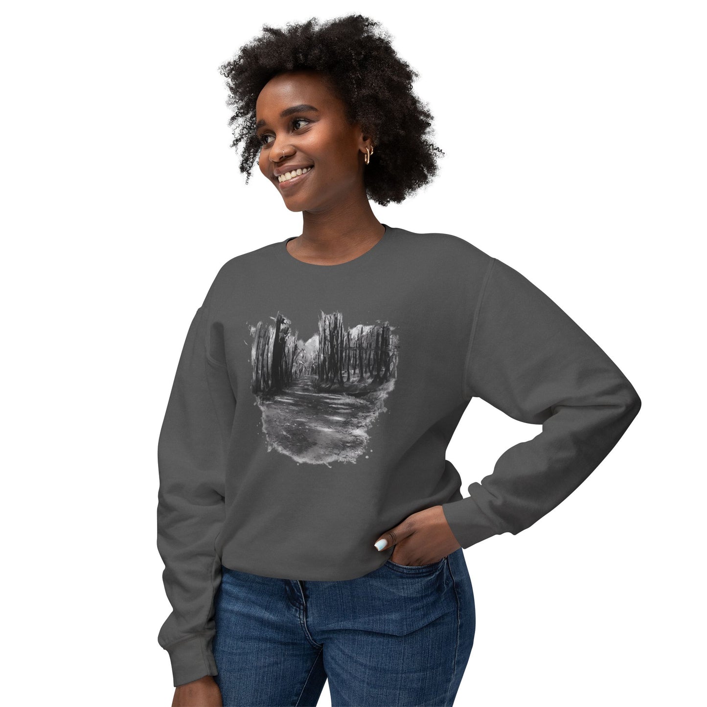 Scenic Minimalist Crewneck Sweatshirt - Cozy Art Tee for Nature Lovers, Gift for Her, Layering Essential, Perfect for Fall, Everyday Wear
