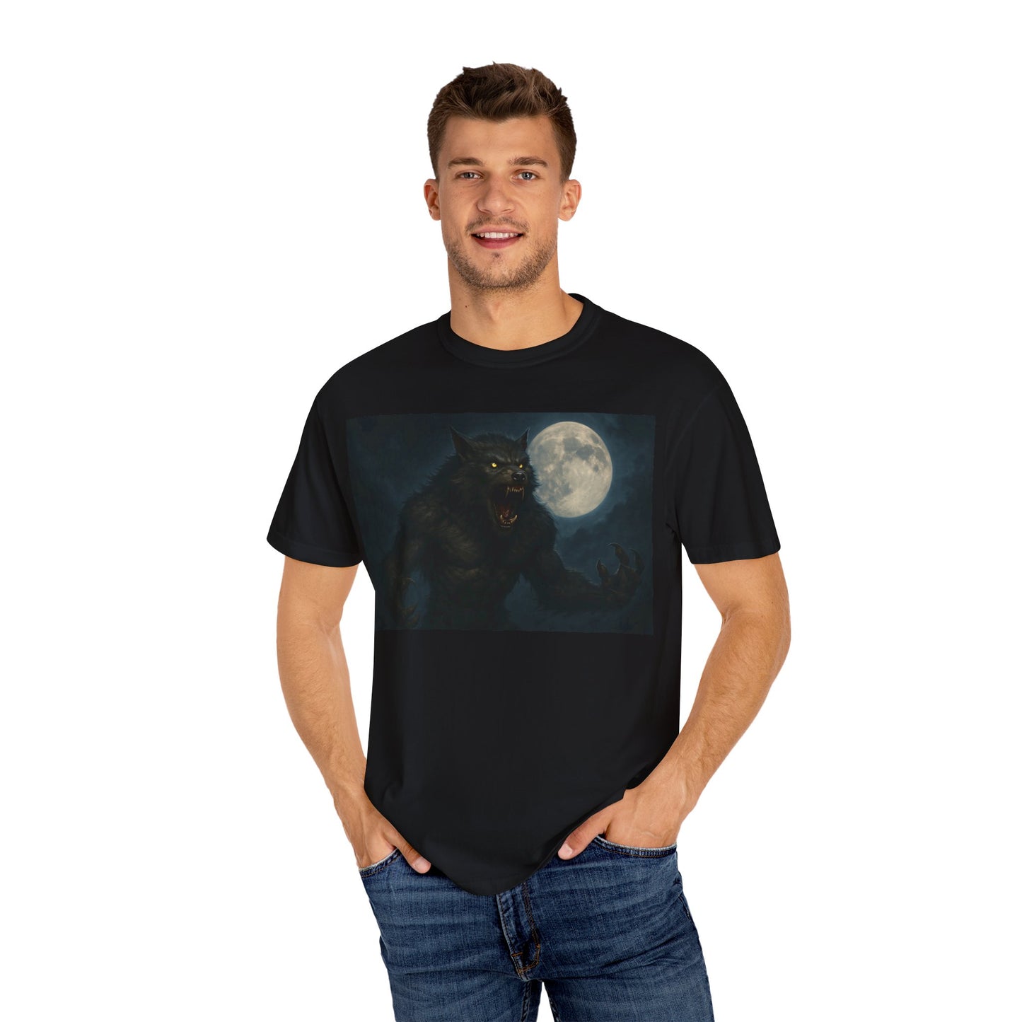 Moonlit Werewolf T-shirt, Unisex Horror Tee, Halloween Gift, Gothic Apparel, Graphic Tee, Nighttime Fantasy Wear