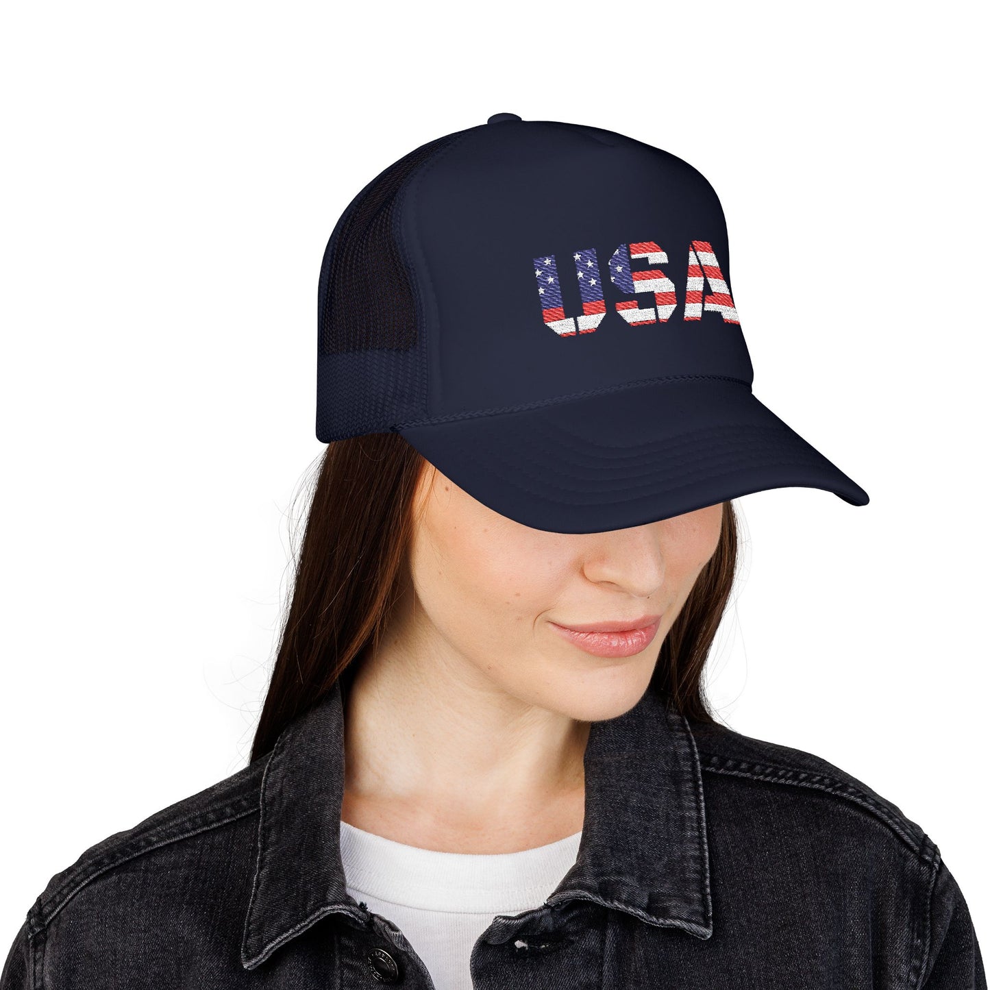 USA Flag Embroidered Foam Trucker Hat, Patriotic Cap, Red Mesh Hat, Summer Outdoor Gear, Festival Accessory, July 4th Gift