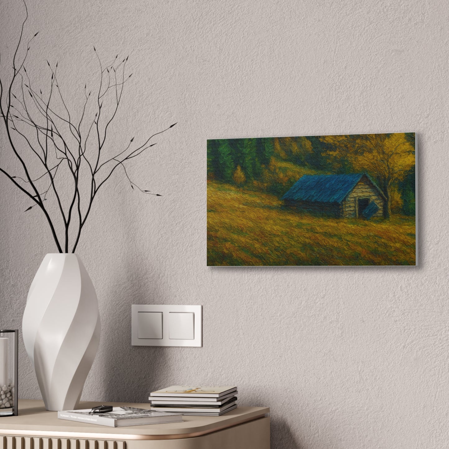 Rustic Canvas Wall Art, Nature Landscape Painting, Autumn Decor, Farmhouse Wall Art, Cozy Home Decoration